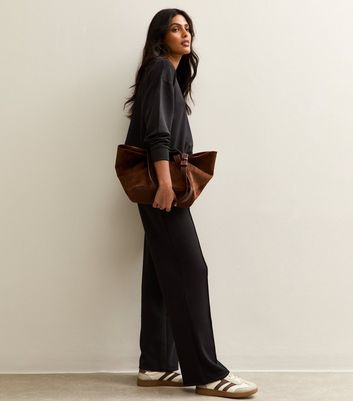 Black Elasticated Waist Premium Wide Leg Joggers 6 Black Elasticated Waist Premium Wide Leg Joggers