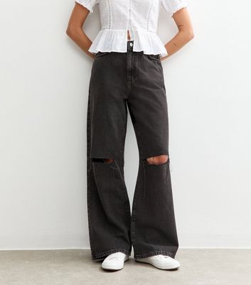 Black Ripped Knee Adalae Wide Leg Jeans 3 Black Ripped Knee Adalae Wide Leg Jeans