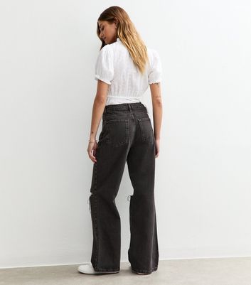 Black Ripped Knee Adalae Wide Leg Jeans 5 Black Ripped Knee Adalae Wide Leg Jeans