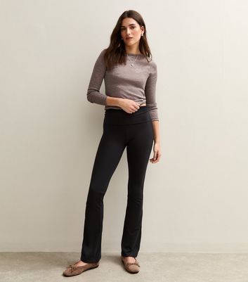 Black Foldover Waist Kickflare Leggings