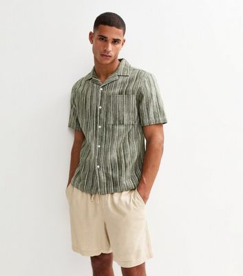 Green Short Sleeve Textured Stripe Shirt