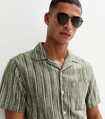 Green Short Sleeve Textured Stripe Shirt
