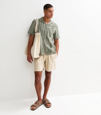 Green Short Sleeve Textured Stripe Shirt