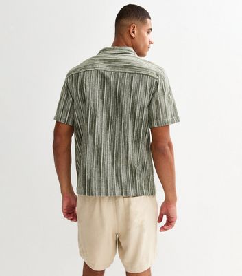 Green Short Sleeve Textured Stripe Shirt