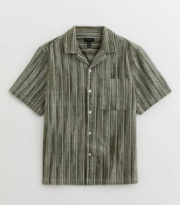 Green Short Sleeve Textured Stripe Shirt