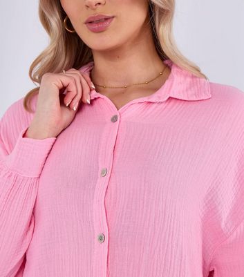 Gini London Pink Textured Oversized Shirt