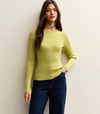 Bright Green Ribbed Crew Neck Jumper