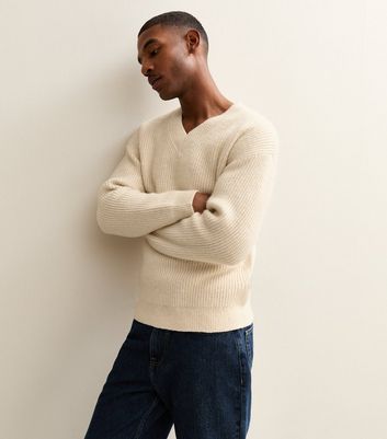 Cream Relaxed Long Sleeve V-Neck Jumper