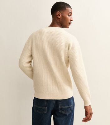 Cream Relaxed Long Sleeve V-Neck Jumper