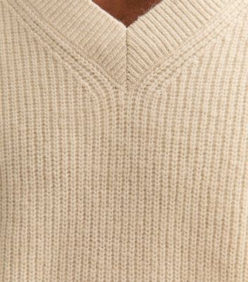 Cream Relaxed Long Sleeve V-Neck Jumper
