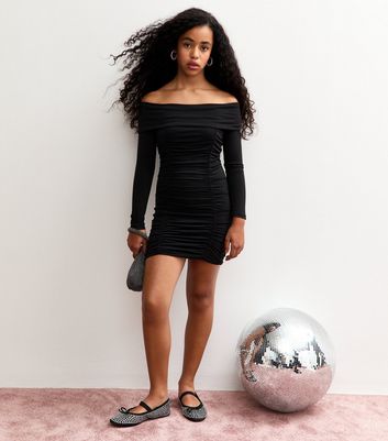 Girls Black Ruched Bandeau Dress