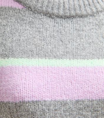 Grey Striped Crew Neck Jumper