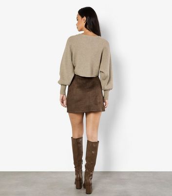 Apricot Dark Brown Faux Suede A-Line Skirt 3 Apricot Dark Brown Faux Suede A-Line Skirt