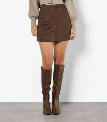 Apricot Dark Brown Faux Suede A-Line Skirt 4 Apricot Dark Brown Faux Suede A-Line Skirt