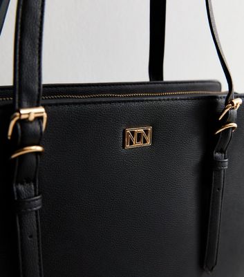 Black Faux Leather Boxy Laptop Tote Bag 3 Black Faux Leather Boxy Laptop Tote Bag