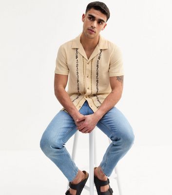 Cream Regular Floral Embroidered Shirt