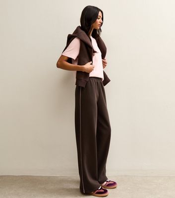 Brown Side Stripe Wide Leg Joggers
