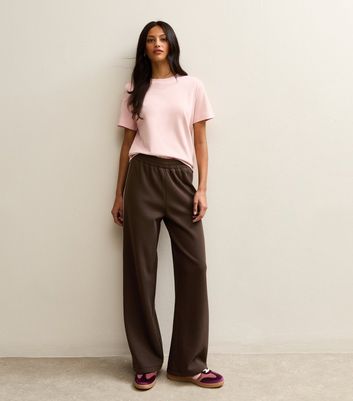 Brown Side Stripe Wide Leg Joggers