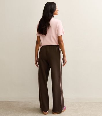 Brown Side Stripe Wide Leg Joggers