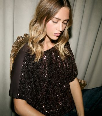 Bronze Bubble Hem Sequin Top