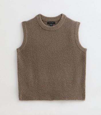 Brown Crew Neck Knit Vest