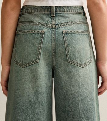 Girls Blue Distressed Wash Super Wide Leg Jeans