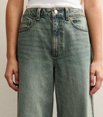 Girls Blue Distressed Wash Super Wide Leg Jeans