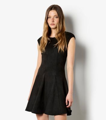 Apricot Black Faux Suede Mini Dress