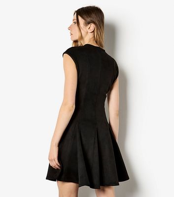 Apricot Black Faux Suede Mini Dress