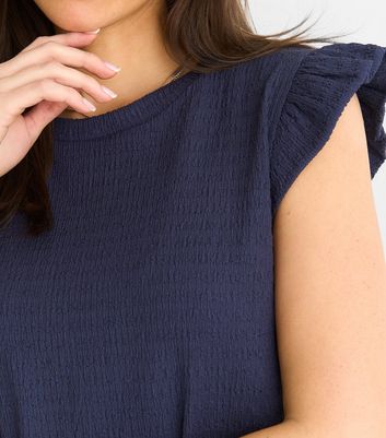 Gini London Blue Textured Frill Sleeve Top