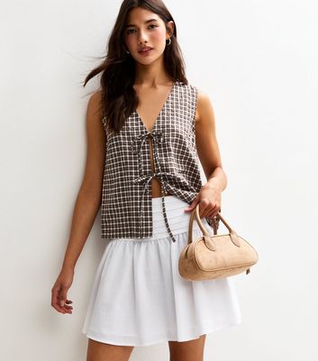 White Linen Look Mini Skirt