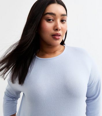 Curves Blue Soft Touch Slit Hem Top