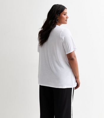 Curves White V Neck Jersey T Shirt