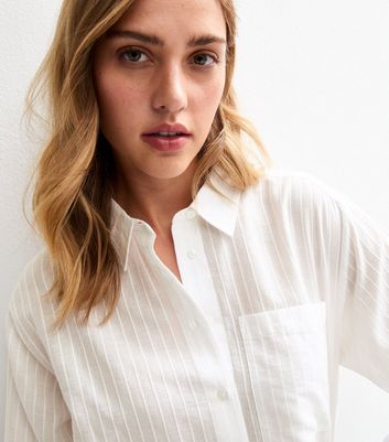 White Cotton Stripe Print Long Sleeve Shirt