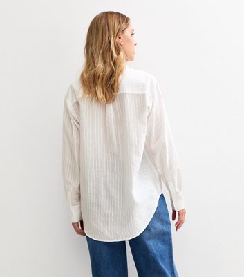 White Cotton Stripe Print Long Sleeve Shirt