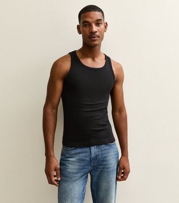 Black Muscle Fit Ribbed Jersey Vest