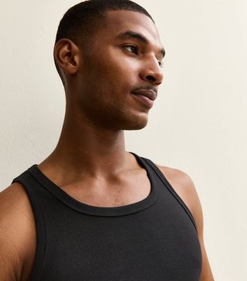 Black Muscle Fit Ribbed Jersey Vest
