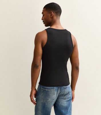 Black Muscle Fit Ribbed Jersey Vest