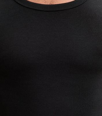 Black Muscle Fit Ribbed Jersey Vest