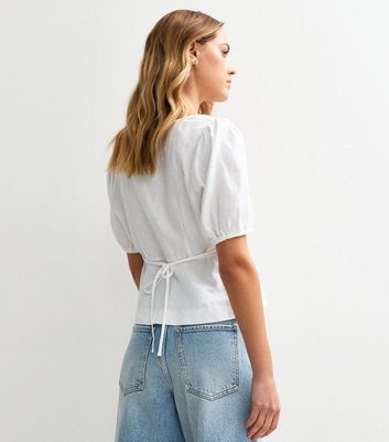 White Linen Blend Button Up Peplum Top