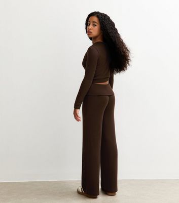 Girls Brown Soft Touch Wide Leg Trousers