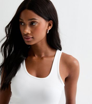White Slinky Scoop-Neck Stretch Bodysuit