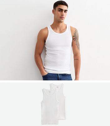 2 Pack White Slim Ribbed Cotton Vest Tops