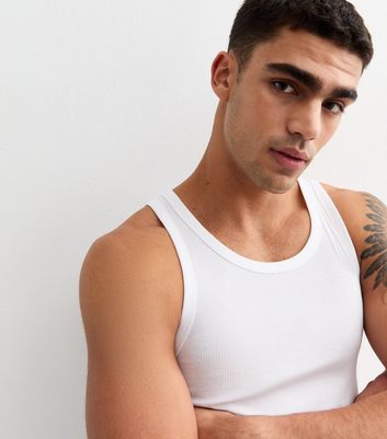 2 Pack White Slim Ribbed Cotton Vest Tops