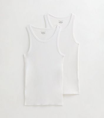 2 Pack White Slim Ribbed Cotton Vest Tops