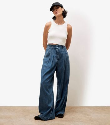 Apricot Blue Wide Leg Pleated Jeans