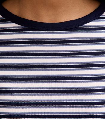 Girls Blue Striped Slit Hem T-Shirt