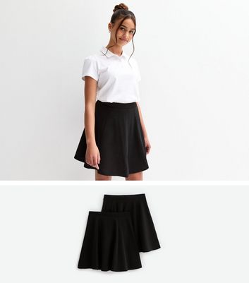 Girls Pack of 2 Black Jersey School Skater Skirts