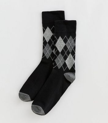 Mens Black Argyle Ankle Socks