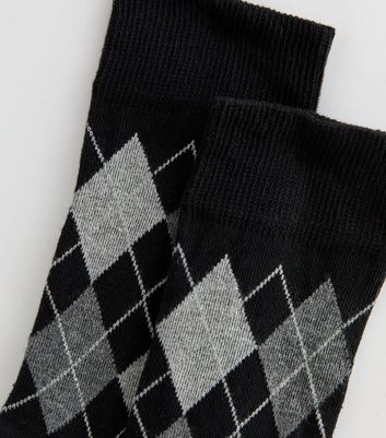 Mens Black Argyle Ankle Socks